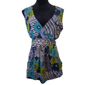 VTG JTB Large Baby Doll Top Tie Back Retro Y2K Groovy Flower Power 70's